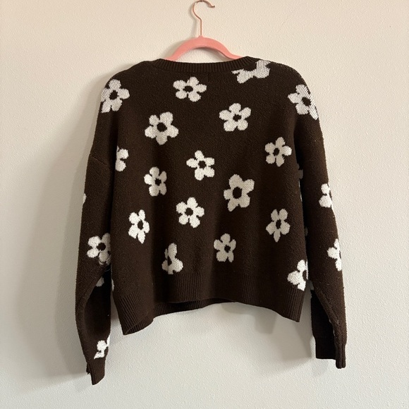 Major Label Group Vintage 90s Brown & White Floral Cropped Sweater Size XL - Picture 8 of 10